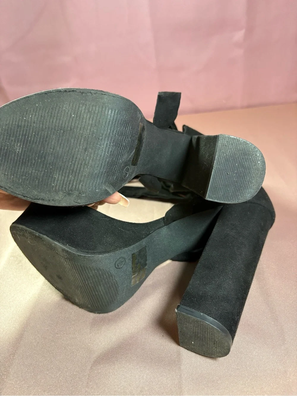 Fashion Nova Black Suede Platform Lace-Up Block Heels
